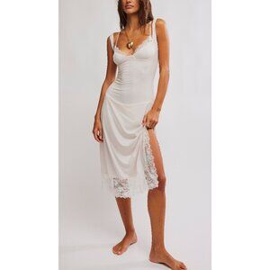 Free People White Lace Trim Midi Dress